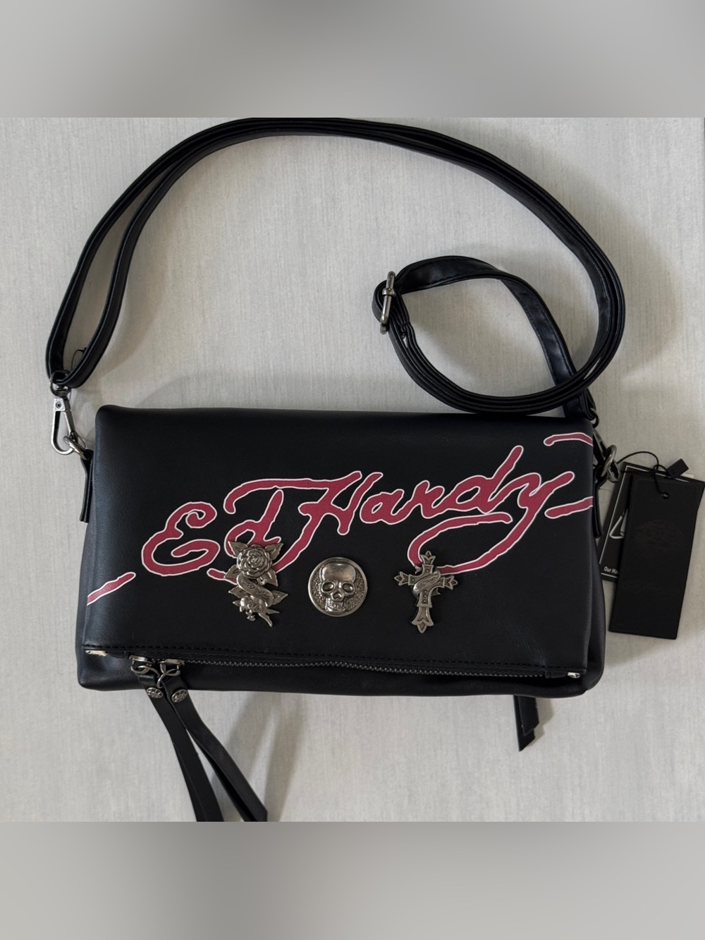 Ed Hardy Black Vegan Leather Crossbody Clutch Shoulder Bag
NWT